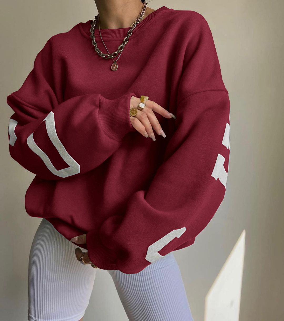 Women's Casual Printed Thick Pullover Long-Sleeve Sweatshirt