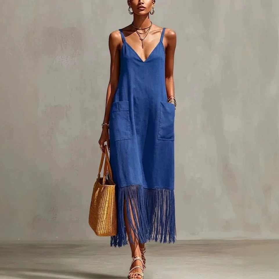 Bohemian Tassel Hem Sleeveless Maxi Dress