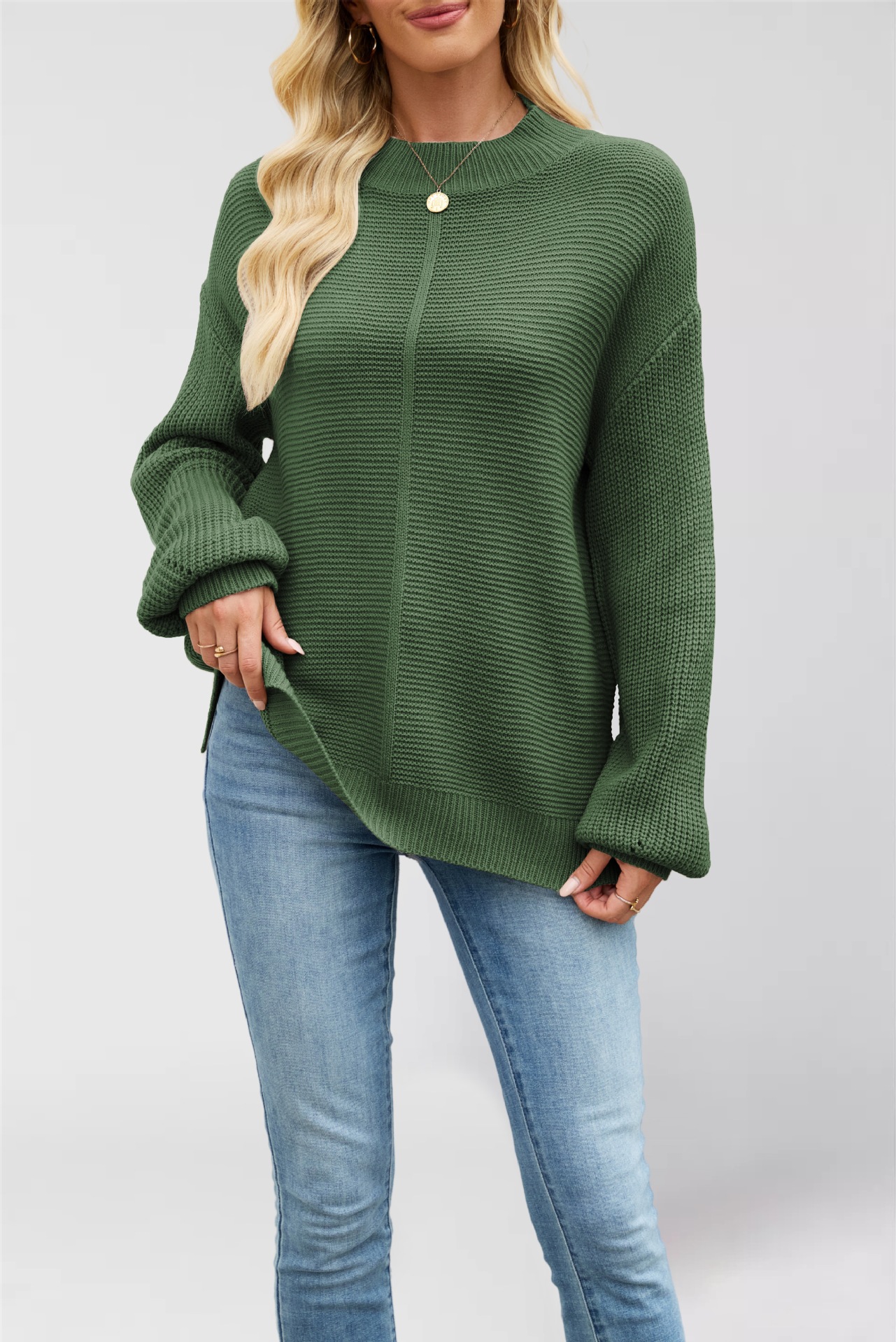 Women's Knit Solid Half Turtleneck Loose Pullover Sweater