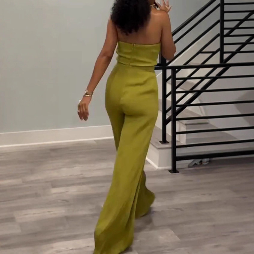 Women's Halter Neck Spliced Solid Color Casual Jumpsuit