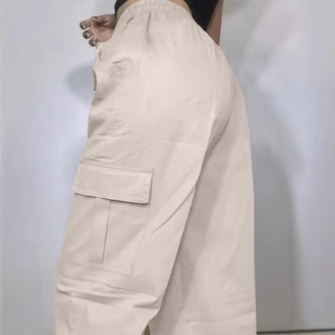 Gray Ice Silk Cargo Pants High Waist Straight Leg Quick-Dry