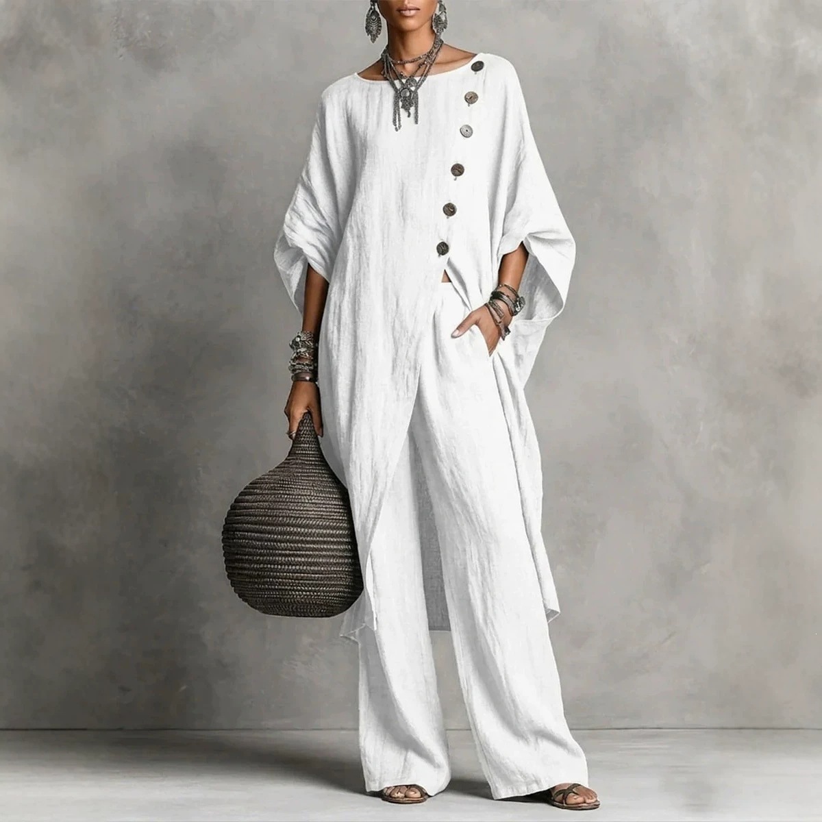 Women's Asymmetric Shirt & Pants Set Casual Urban Two-Piece Outfit