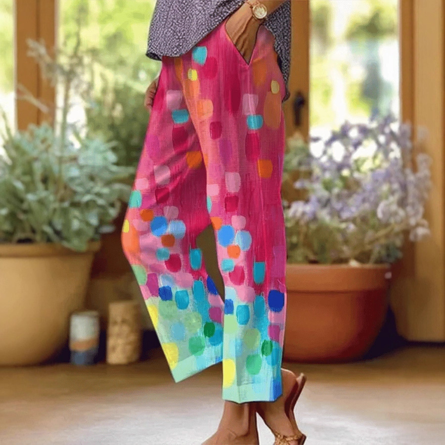 Women's Polka Dot Floral Print Straight-Leg Casual Pants