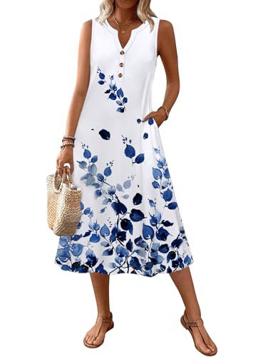 Women's Retro Striped Sleeveless Midi Dress Casual Fit