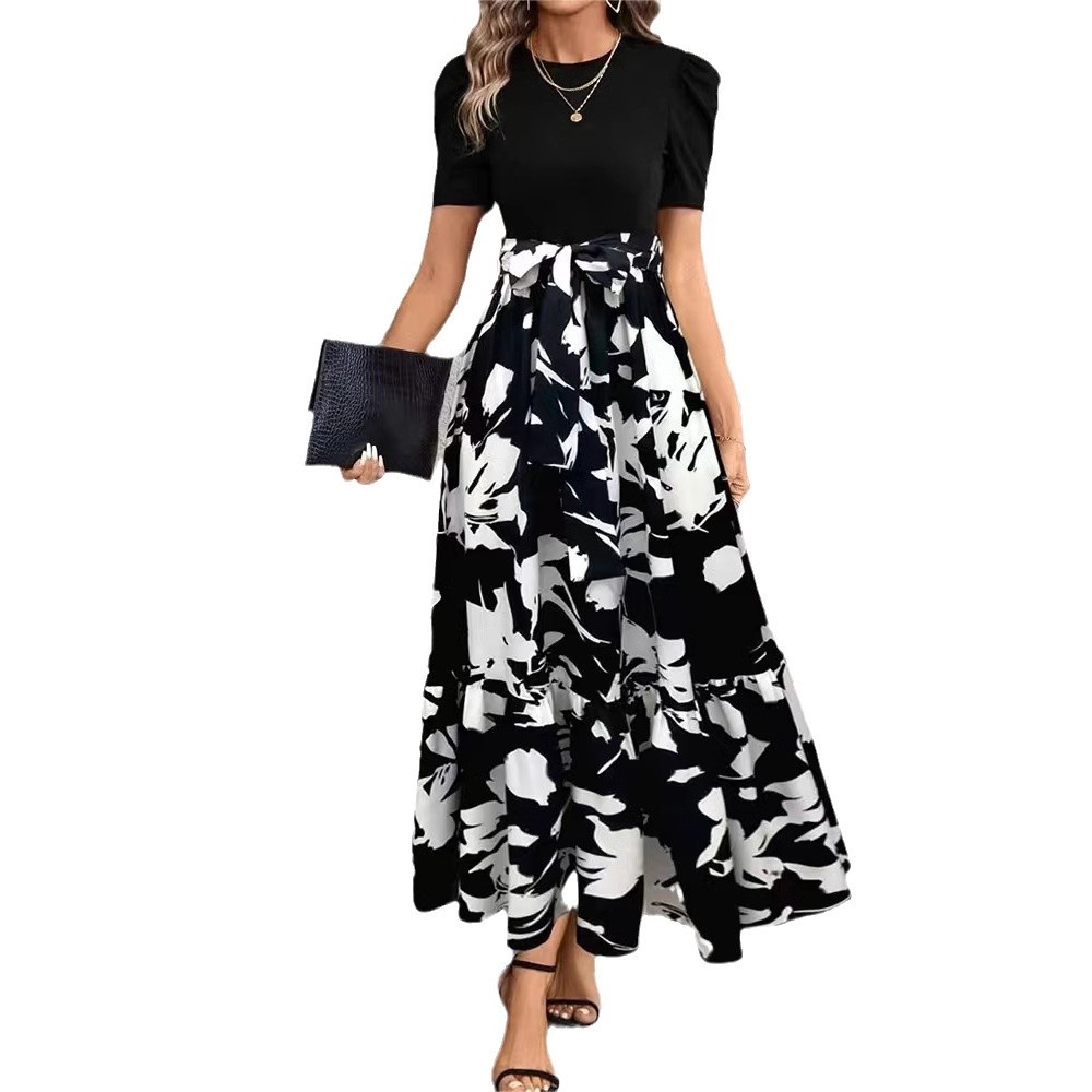 Floral Print High-Waist Elegant Dress