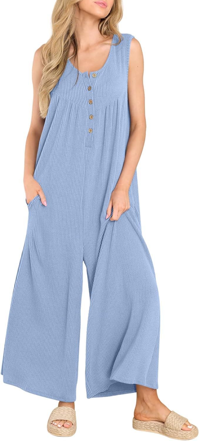 Women's Sleeveless Pocket Jumpsuit Casual Straight Leg