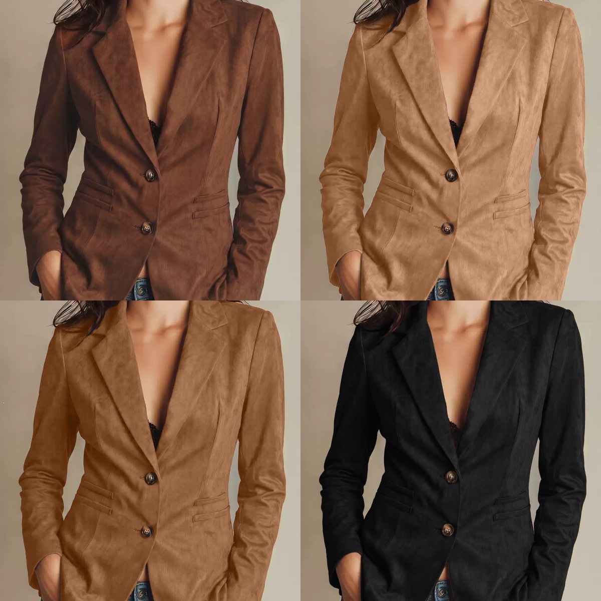 Women's Faux Suede Single-Breasted Jacket Elegant Vintage Blazer Coat