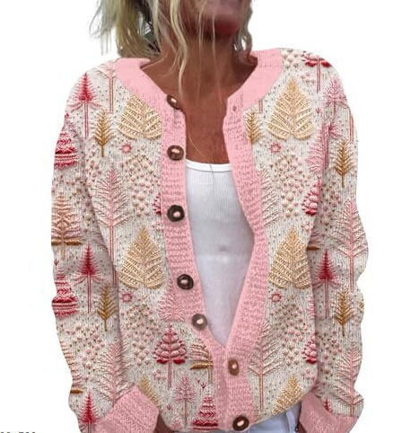 Women's Snowman & Tree Print Button Cardigan Sweater