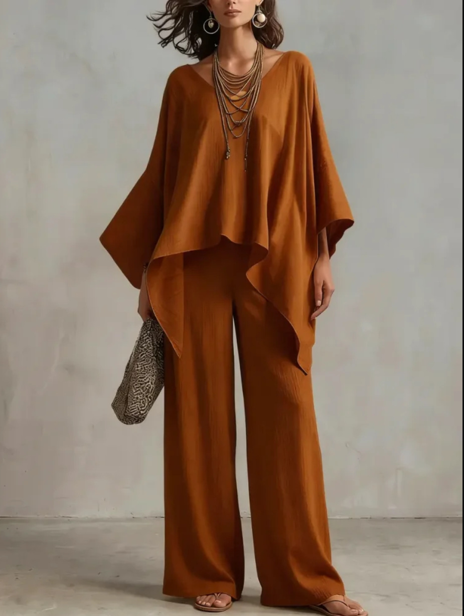 Women's Cotton-Linen Solid Color Loose Casual Two-Piece Pants Set