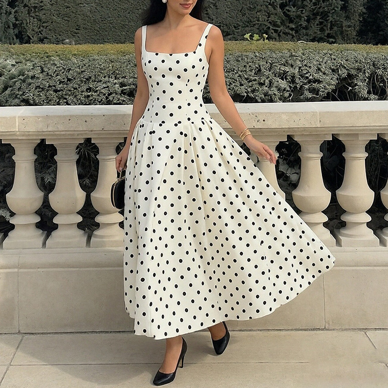 Polka Dot Strapless Vintage Long Dress