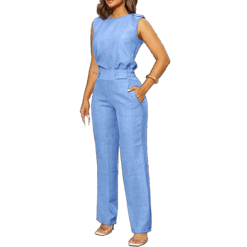 Women's Sleeveless Tank Top and Straight-Leg Pocket Pants Two-Piece Set