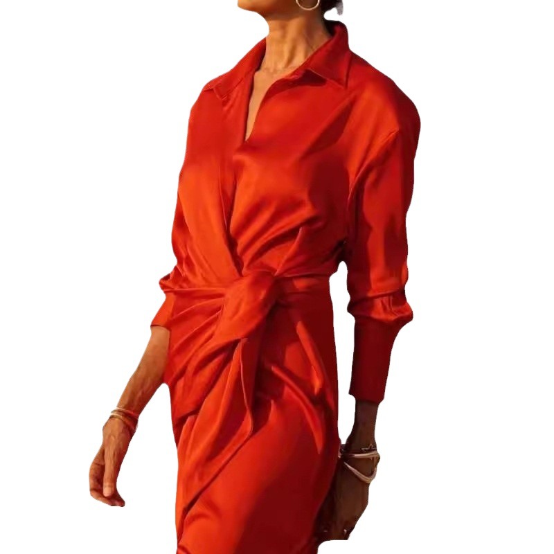 High-Waist Split Long-Sleeve Lapel Jumpsuit