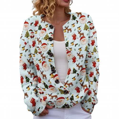 Women's Christmas Reindeer Print Button Cardigan Sweater