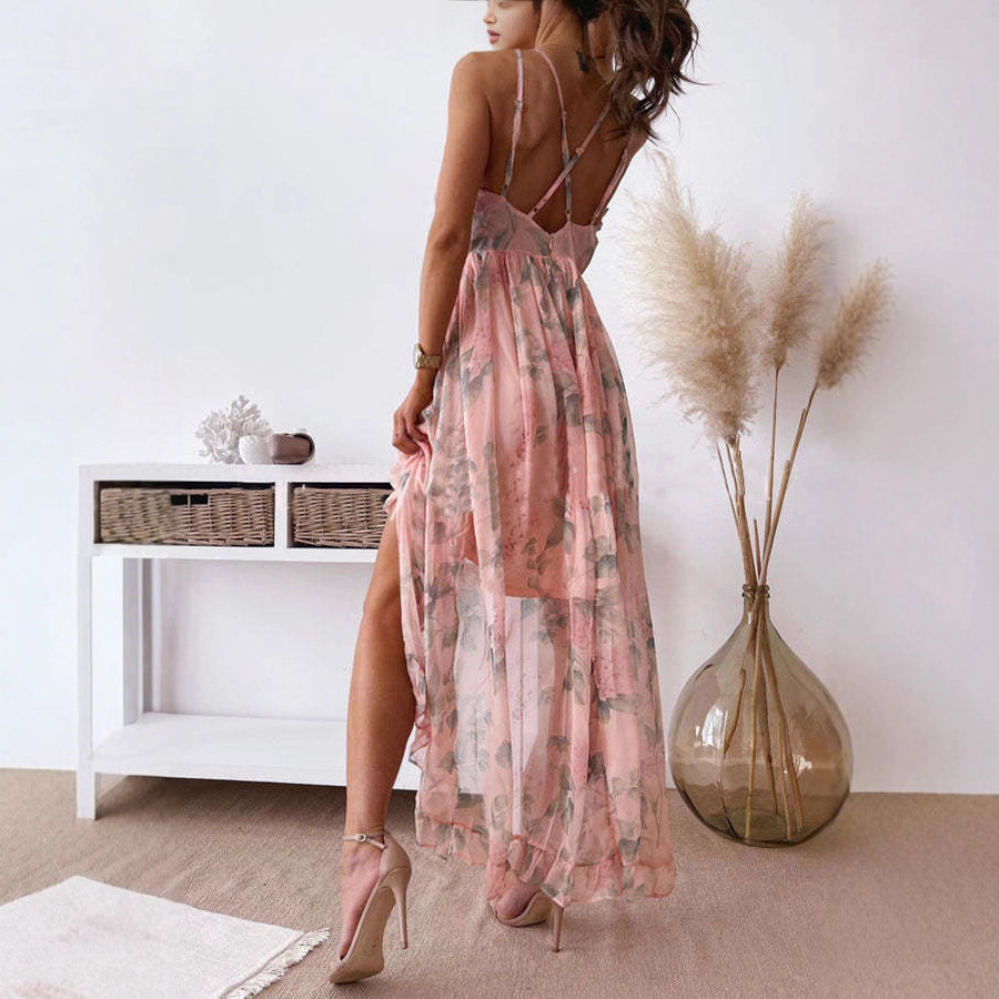 Floral V-Neck Sleeveless Open-Back Maxi Dress