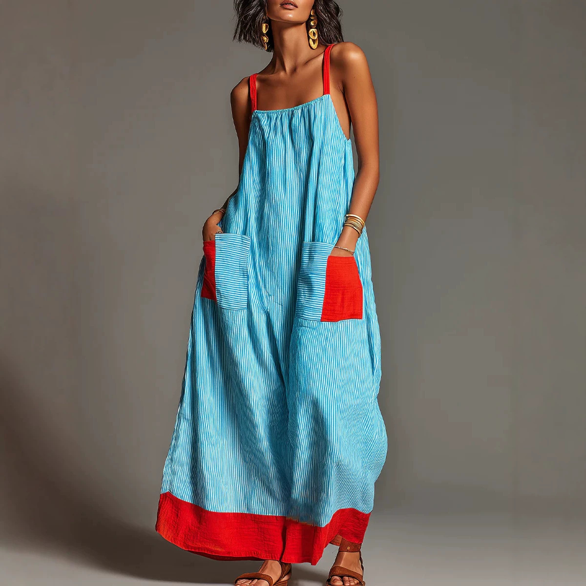 Striped Sleeveless Maxi Dress Summer Vacation Casual