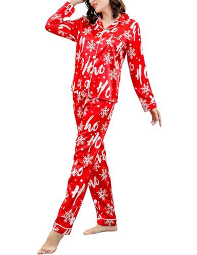 Women's Cuban Collar Christmas Print Long Sleeve Shirt Set