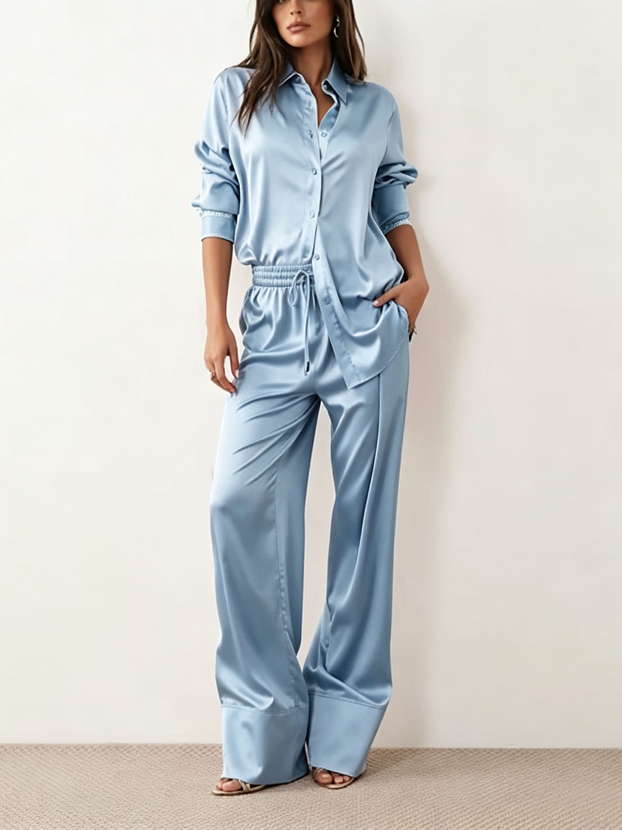 Minimalist Long-Sleeve Two-Piece Shirt Set for Women