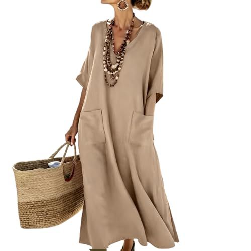 Women's Solid Print Casual Dress with Pockets