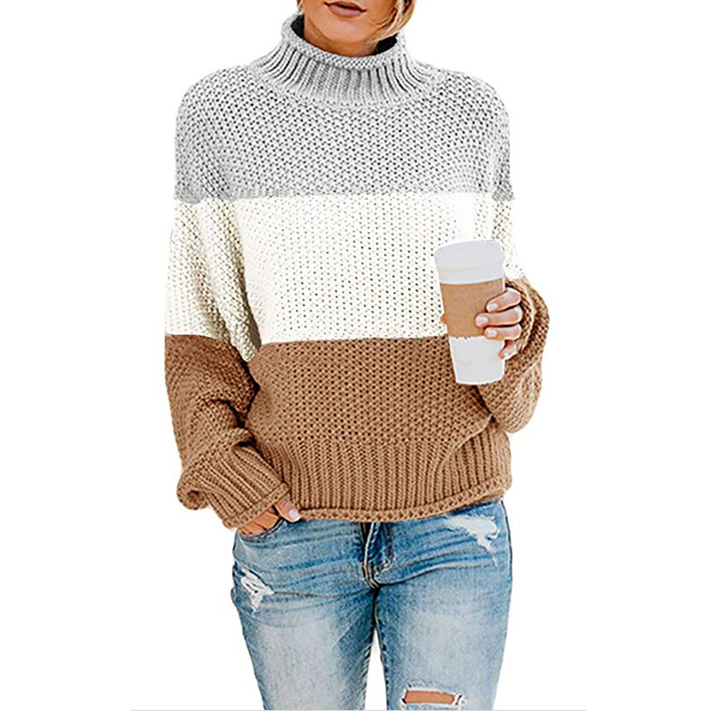 Color-Block Turtleneck Pullover Sweater