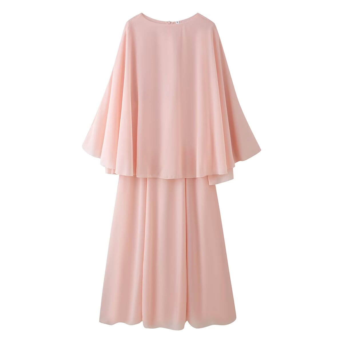 Elegant Flare-Sleeve Paneled Midi Dress
