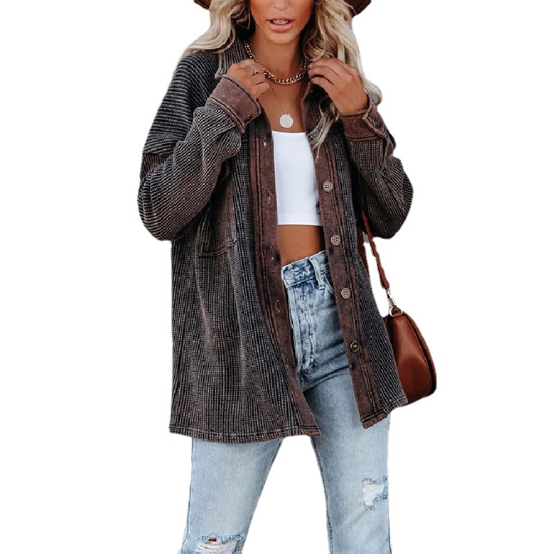 Women's Collared Single-Breasted Long-Sleeve Knit Cardigan