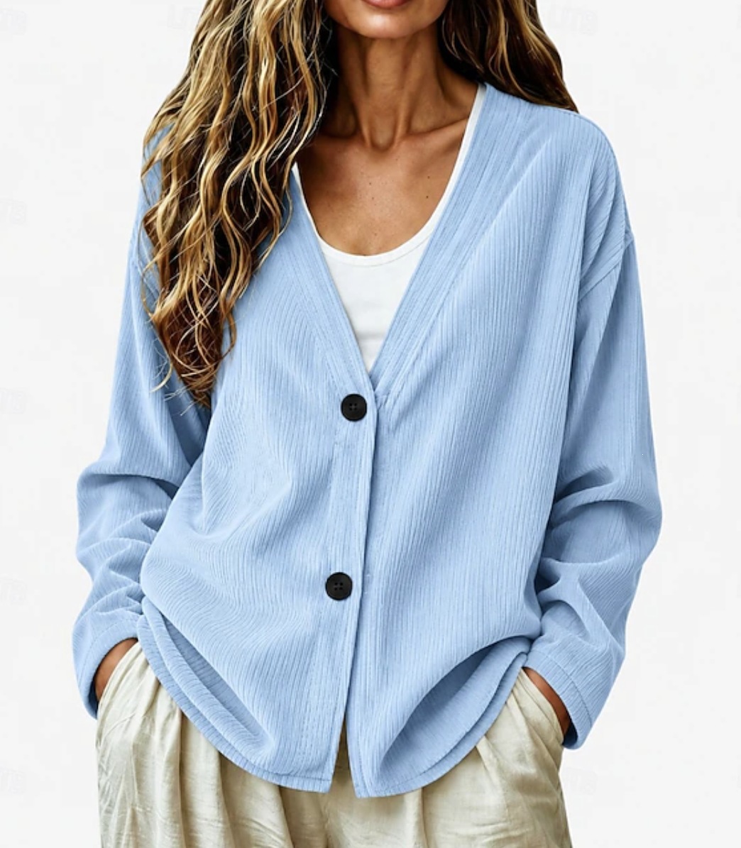 Women's Corduroy V-Neck Button-Front Long-Sleeve Cardigan
