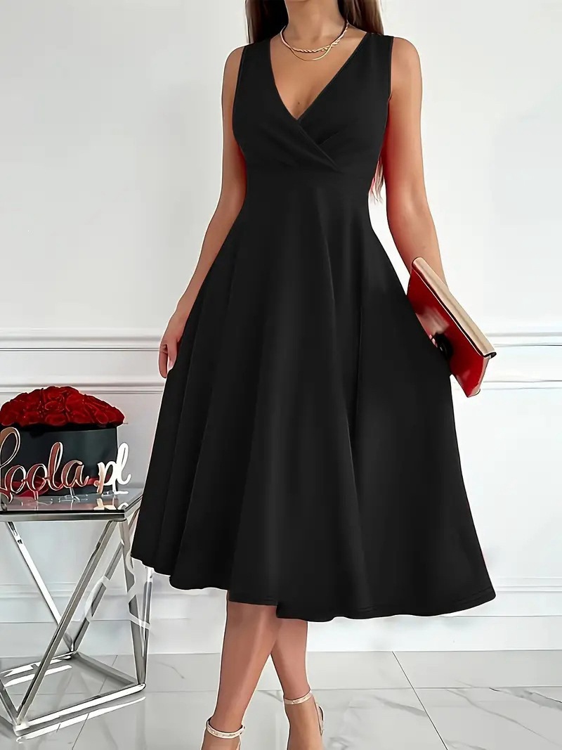 Sleeveless V-Neck High-Waist Midi Dress