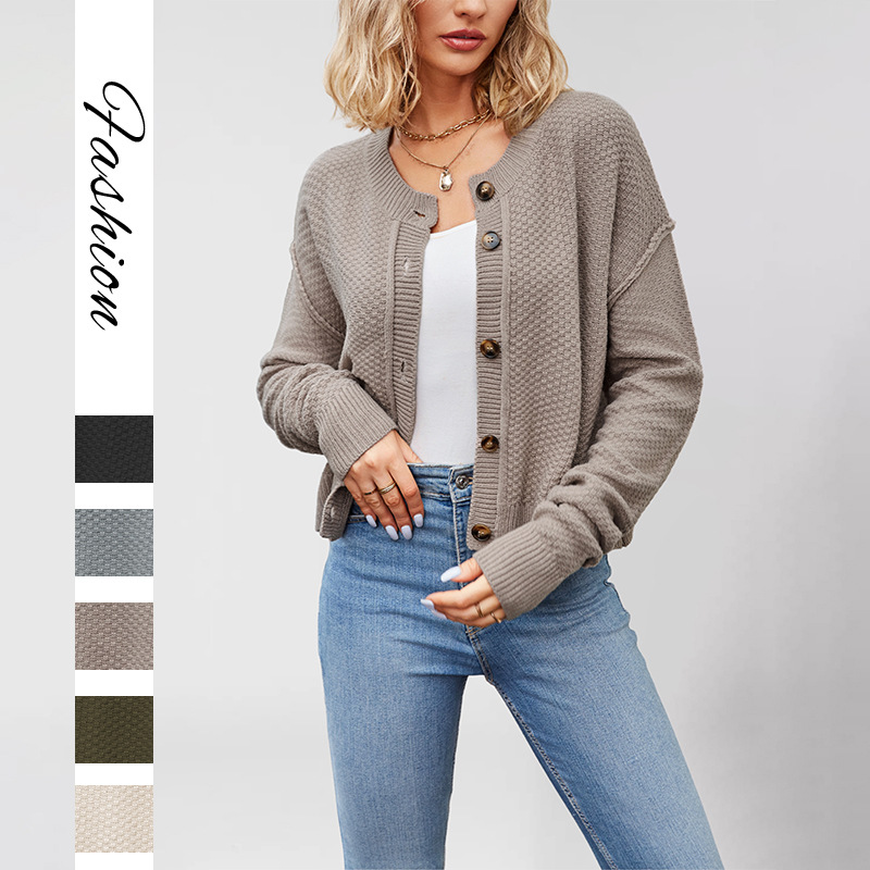 Women's Knit Cardigan Single-Breasted Button-Up Commuter Sweater Coat