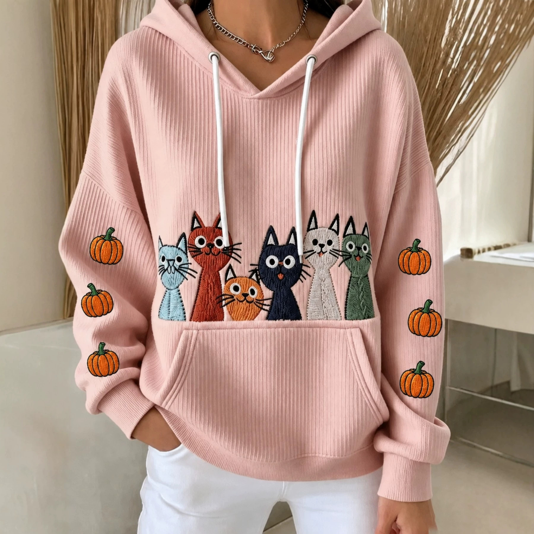 Halloween Pumpkin Cat 3D Print Women's Casual Hoodie