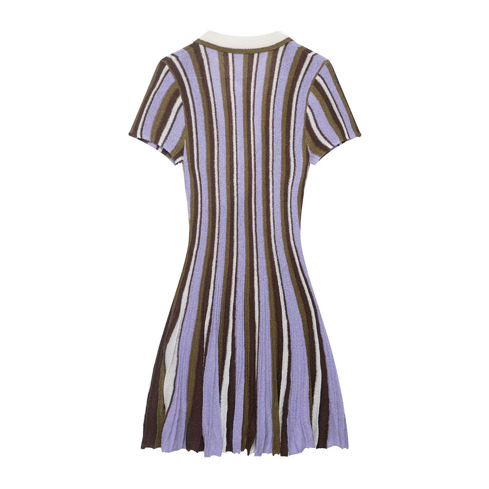 Striped Collar Knit Dress Sleeveless Straight Midi