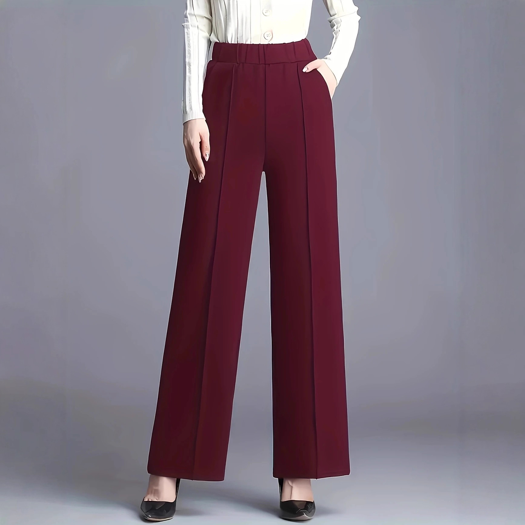 Women's High-Waist Wide-Leg Casual Pants Solid Color Loose Slimming