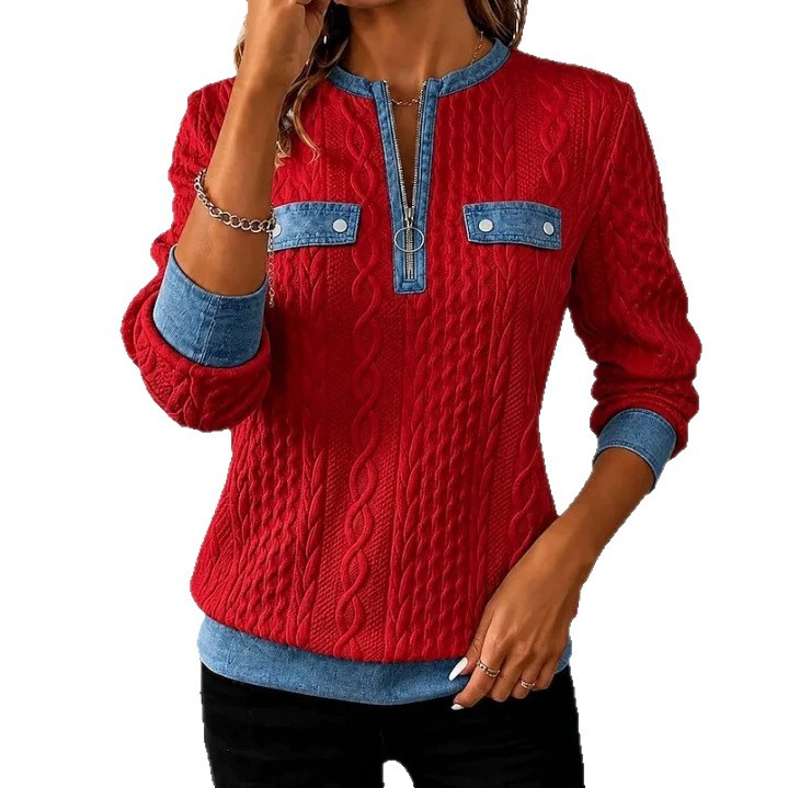 Solid Print Half-Zip Hoodie for Women