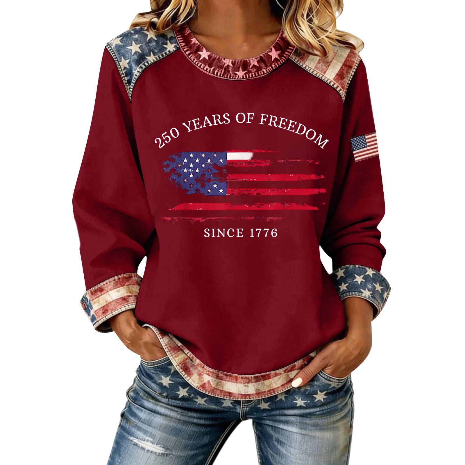 Women's American Flag Print Crewneck Sweatshirt