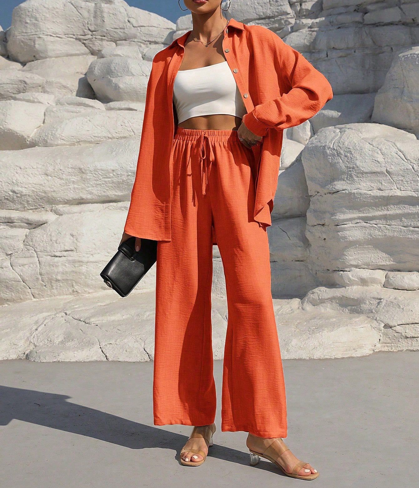 Women's Plus Size Long Sleeve Cardigan & Pants Two-Piece Set Solid Color Casual