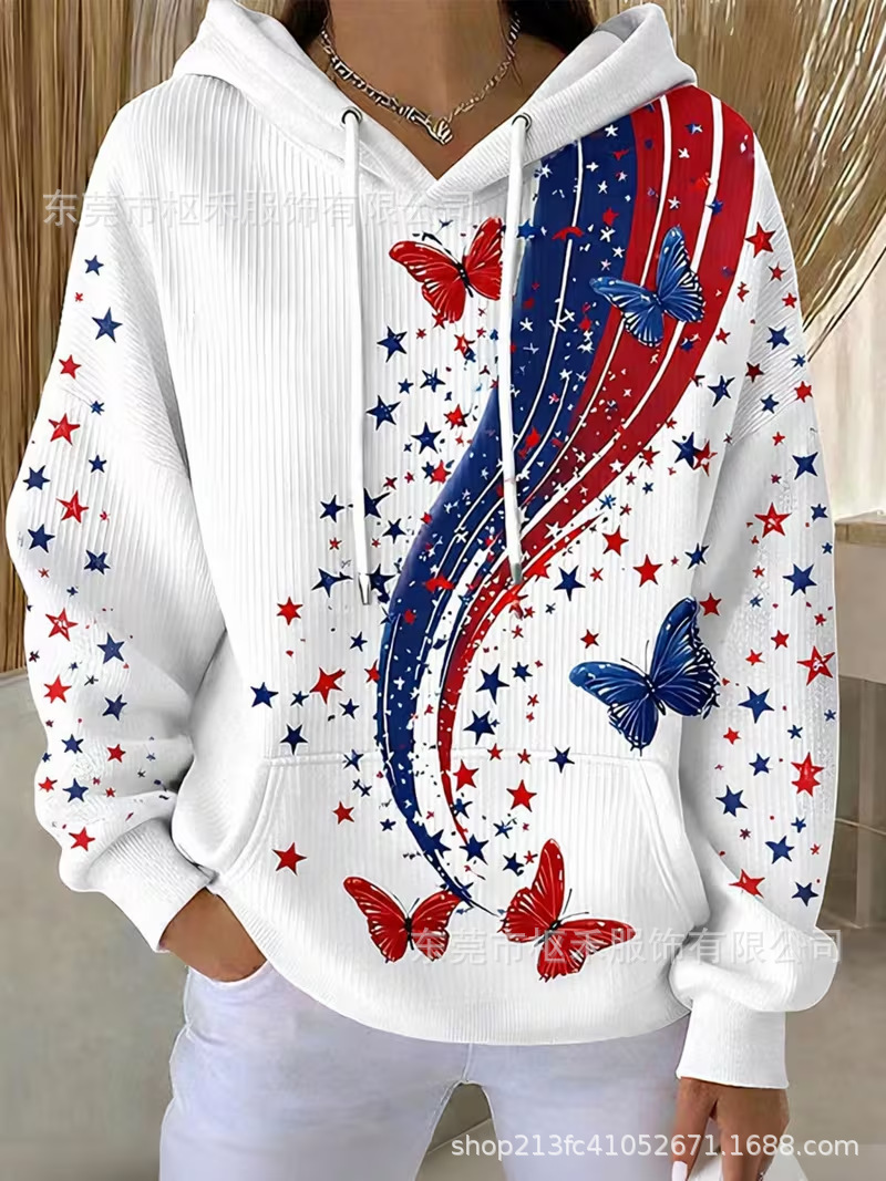 Women's Casual USA Anniversary Print Hoodie
