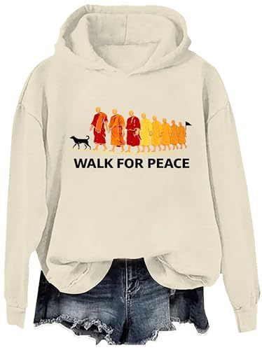 Women's Peace & Light Monk Print Casual Hoodie