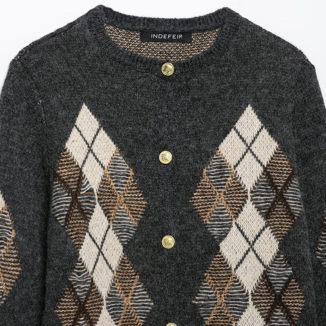 Women's Retro Jacquard Knit Cardigan V-Neck Long Sleeve