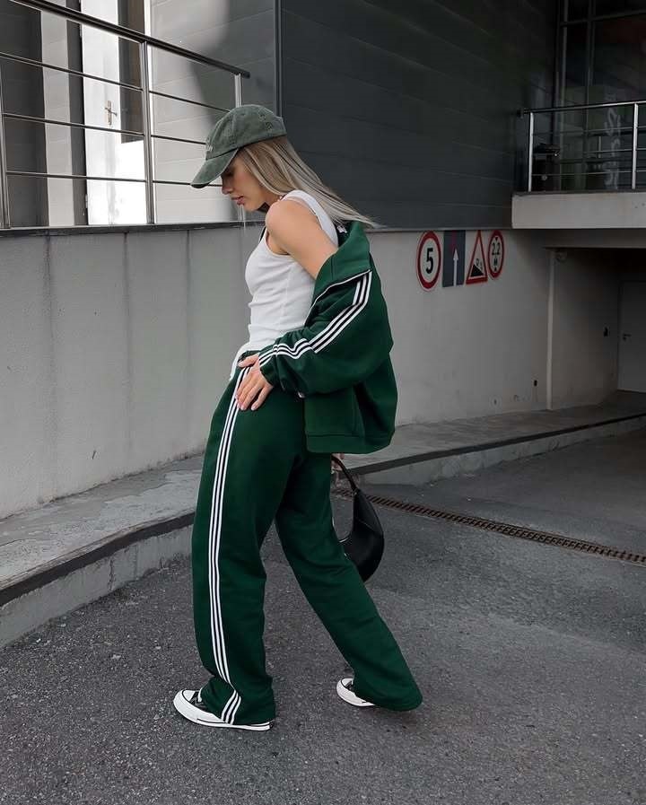 Women's Hooded Jacket & Wide-Leg Striped Pants Two-Piece Set