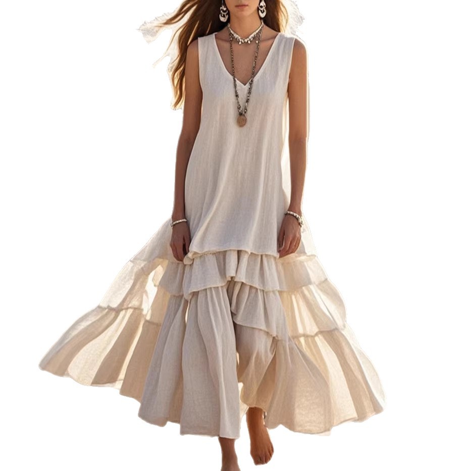 Women's Cotton-Linen Sleeveless Loose Umbrella Dress