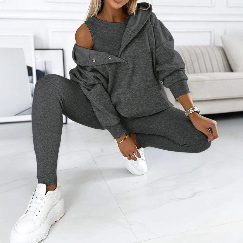 Women's Ribbed Hoodie Tank Top and Pants 3-Piece Set