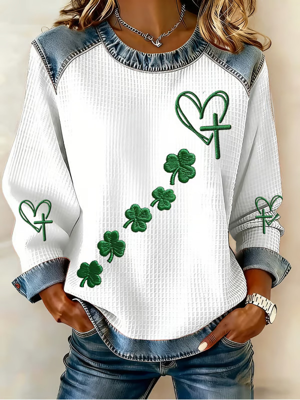 Women's Heart & Botanical Letter Print Crewneck Sweatshirt