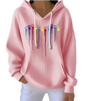 Women's Striped Hooded Long-Sleeve Sweatshirt with Cartoon Digital Print