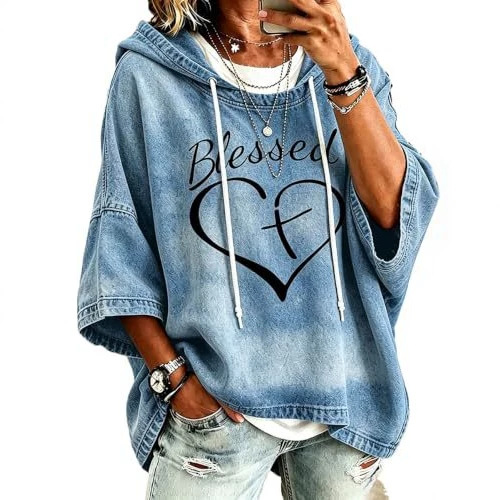 Women's Heart Cross Print Casual Hoodie