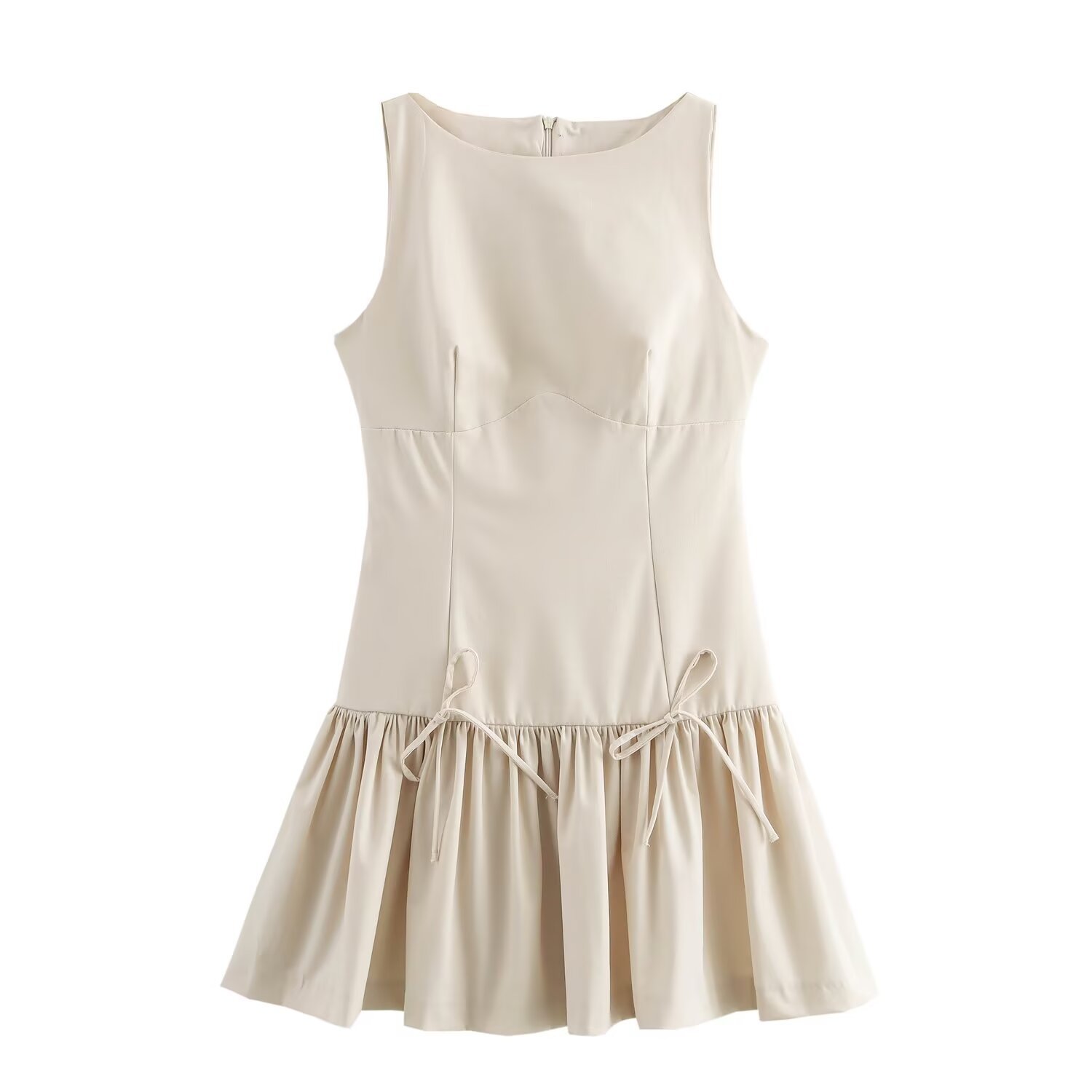 Women's Elegant Bow-Accent Mini Dress with Pleated A-Line Silhouette