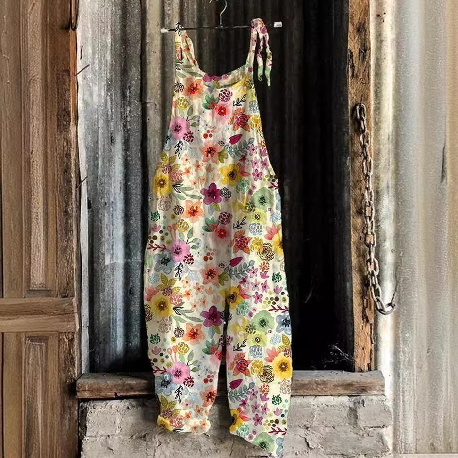 Sweet Floral Print Wide-Leg Sleeveless Jumpsuit