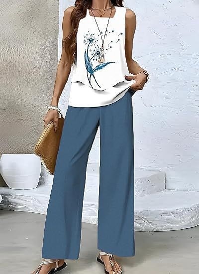 Women's Sleeveless Double-Layer Tank Top Casual Set