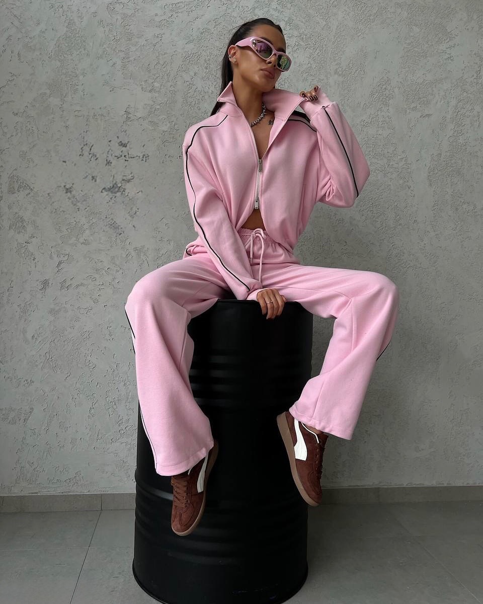 Women's Casual Two-Piece Set Long Sleeve Half-Turtleneck Cardigan Sweatshirt and Striped Drawstring Pants