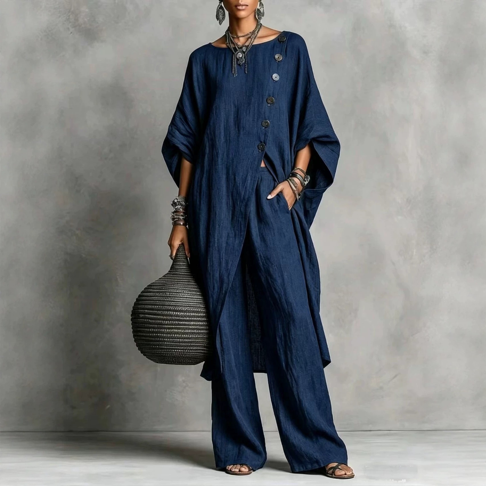 Women's Asymmetric Shirt & Pants Set Casual Urban Two-Piece Outfit