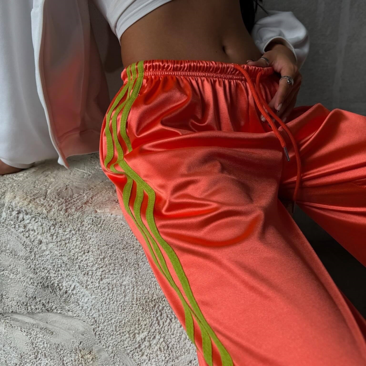Women's Wide-Leg Drawstring Pants with Side Stripes
