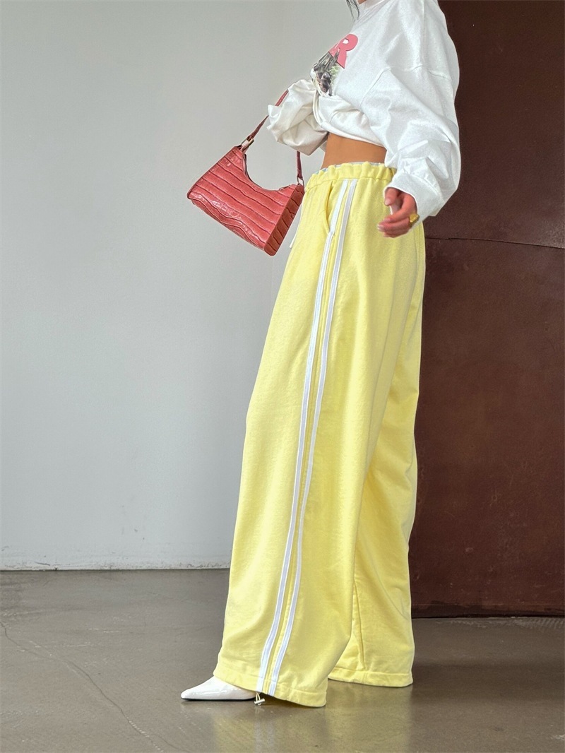 Side-Stripe High-Waist Straight-Leg Wide-Leg Pants Retro Sporty Relaxed Casual Women's